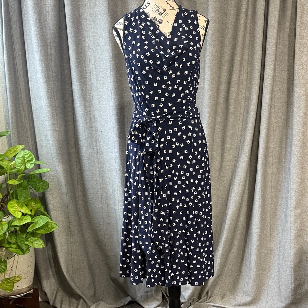Ralph Lauren Dark Blue Midi Dress with White Design